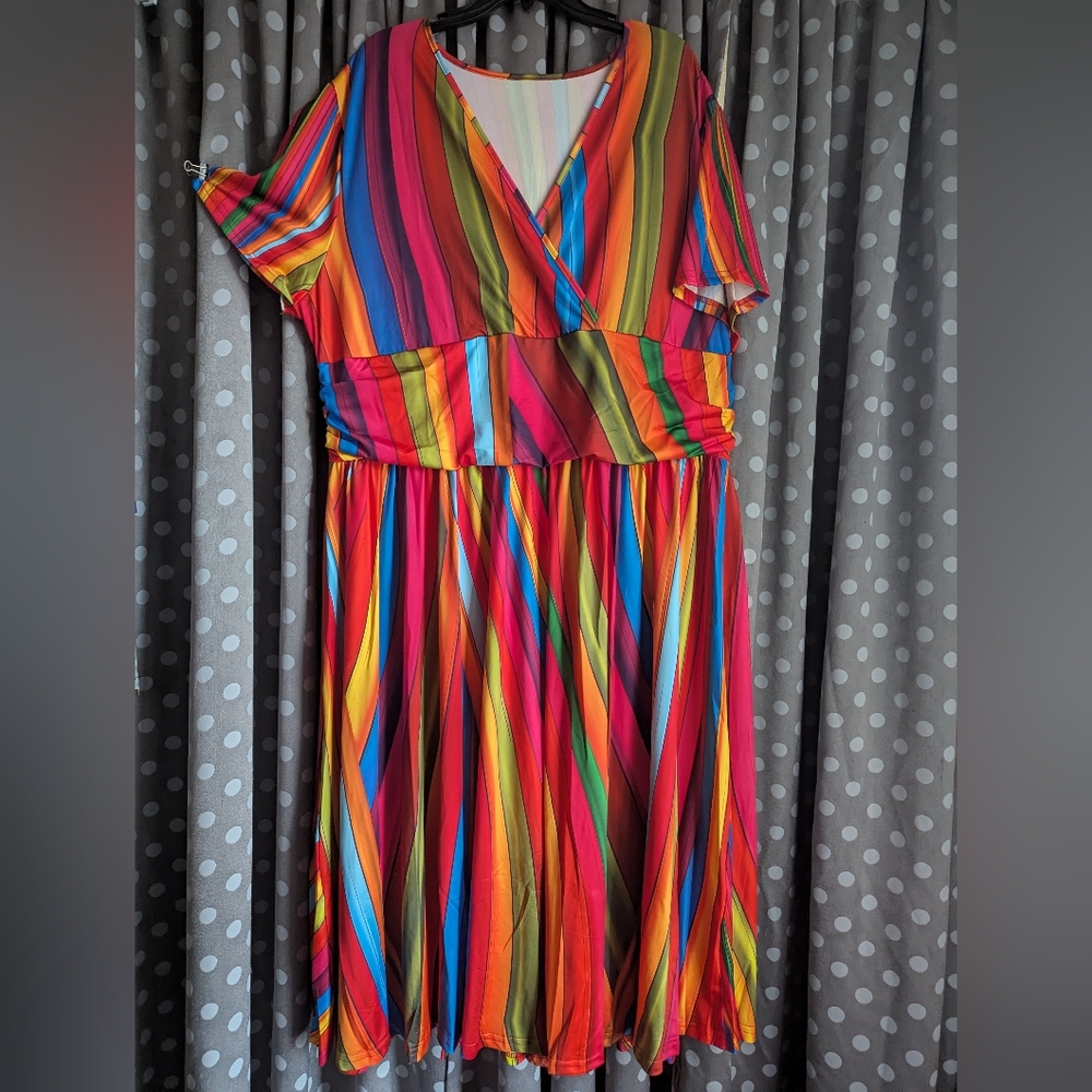 Colorful Striped Dress 5XL fits Like 22-24 - Picture 6 of 13